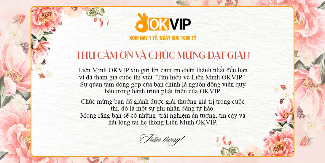 Thư cảm ơn và chúc mừng những bạn đạt giải từ cuộc thi